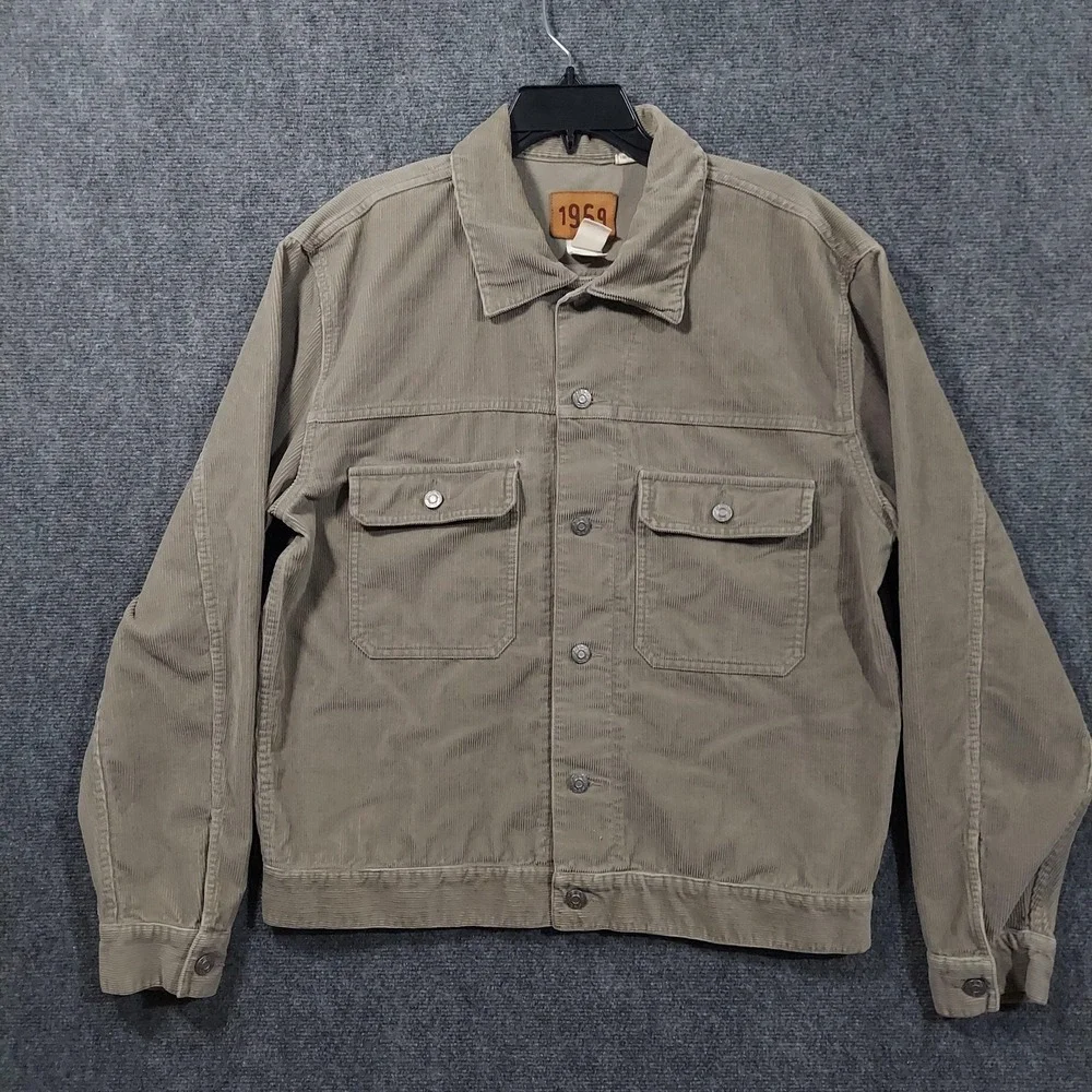 Gap Jacket Mens Large Beige Corduroy Button Front 1969 Trucker Bomber Casual